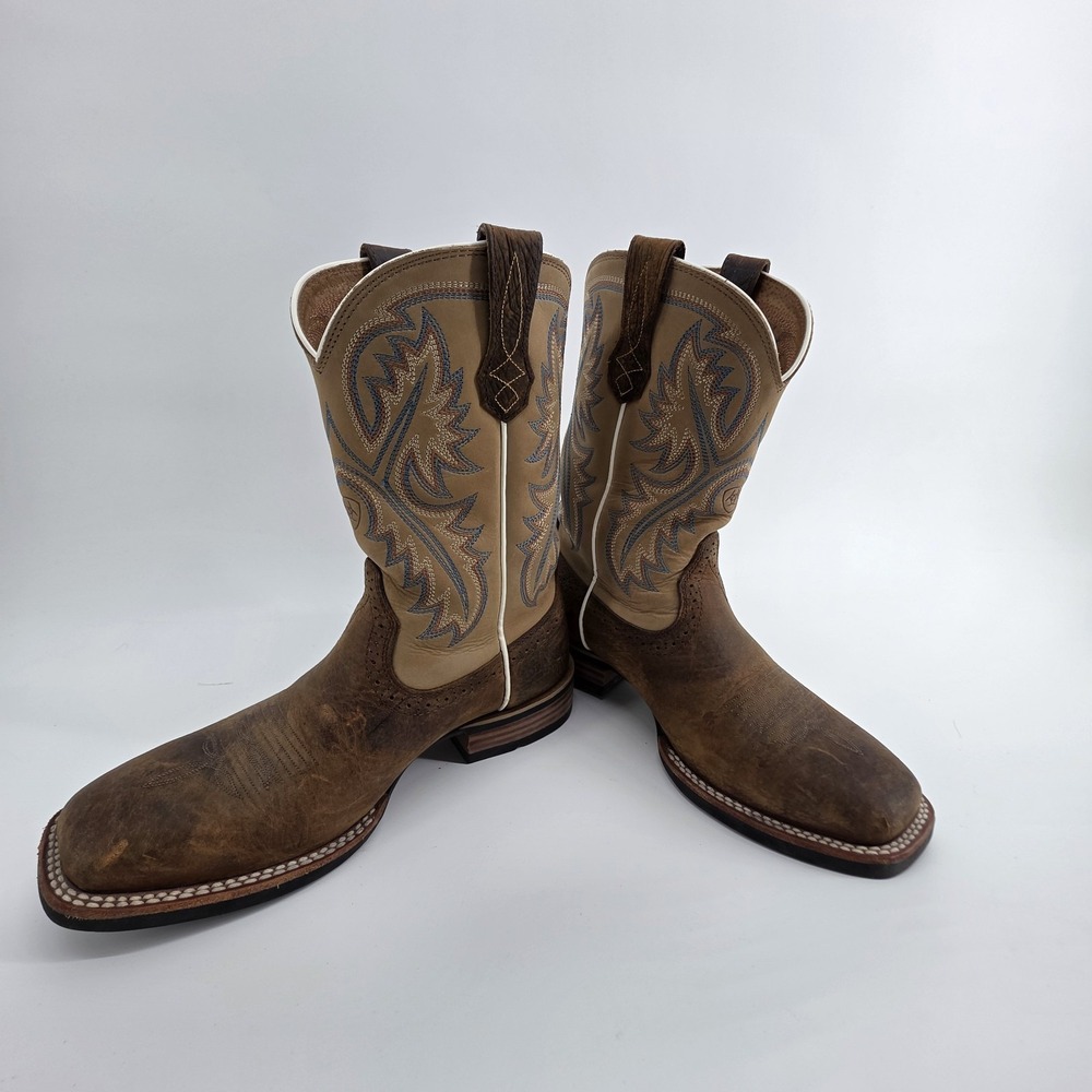 MENS ARIAT QUICKDRAW BRN SQUARE TOE LEATHER COWBOY WESTERN WORK BOOTS 8D